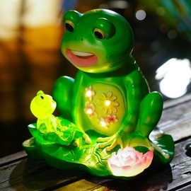 NATASE Upgraded Size Solar Garden Outdoor Statues Frog Mother and Little Frog with 6 LED Solar Figurine for Lawn,Patio, Balcony, Yard Decor Unique Gift, for Mom, Grandma,Father,Woman
