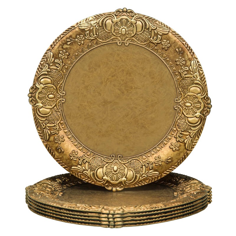 MAONAME 13" Antique Gold Charger Plates, Plate Chargers with Embossed