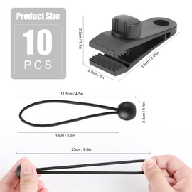 Tarp Clips Heavy Duty Lock Grip, 10 Set Tarpaulin Clips and Clamps with Tarpaulin Ties, Weather Resistant Tie Down Strap 4mm Thickness for Camping, Tents, Cargo