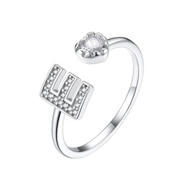 Suplight 925 Sterling Silver Heart Initial Rings for Women Teen Girls Capital Letter Initial Stackable Rings for Women Girls Alphabet E Letter Adjustable Heart Rings Rings Jewelry Gifts for Women