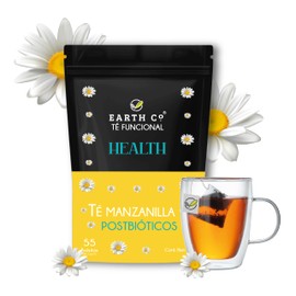 Earth Co | Té de manzanilla + Postbióticos | Digestivo | Té Funcional | Relajante y Digestivo | 55 Sobres de té de 1 g c/u.