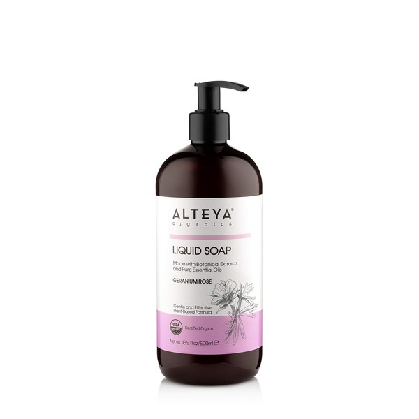 Alteya Organic Liquid Soap Geranium Rose 500 ml - USDA Organic Certified Pure Natural Soap and Wash Lotion