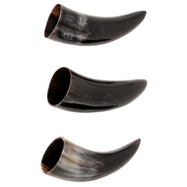 Lord of Battles Medieval Viking Drinking Horns Set of 3 Pieces Genuine Ox Horn Norseman Drinking Vessel Horn for Ale Mead for Men and Women (Plain, 60-80 ML)