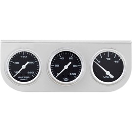 Speedway Motors 3-Gauge Set with Brushed Aluminum Panel Includes Oil Pressure, Water Temperature and Voltmeter Gauges, White Face with Stainless Bezels, Universal Fit