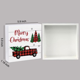 Christmas Decorations Indoor Christmas Decor Home Room Truck Table Wood Box Sign Rustic Wooden Shelf Desk Decor Season Sign House Warming Gifts 5.9 x 5.9 Inch