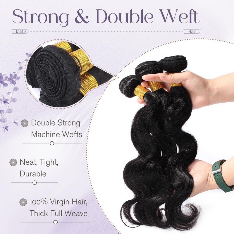 Elailite Real Hair Bundles, Hair Extensions Sew-in Bundle Hair Extensions,