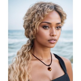 Wizock Simple 14mm Yellow Tiger's Eye Stones Pendant Necklace Adjustable Nylon Rope Necklaces for Women and Men Unisex