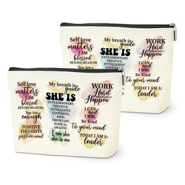 2PCS Positive Affirmations Makeup Bag Mental Health Motivational Inspirational Gifts for Female Sister Coworker Birthday Friendship Mothers Day Nurse Day Travel Toiletry Cosmetic Bag