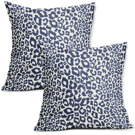 Navy Blue White Leopard Print Pillow Covers 20x20 Inch Set of 2 Cheetah Animal Spots Decorative Pillow Cases Preppy Chinoiserie Linen Cushion Case Farmhouse Home Decor For Sofa Couch Porch Outdoor