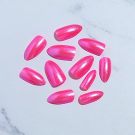 Hot Pink Press on Nails Medium Almond Fake Nails Glitter False Nails with Sparkle Design Glossy Full Cover Acrylic Glue on Nails Cute Artificial Stick on Nails for Women Manicure 24Pcs