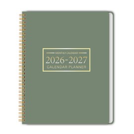 Monthly Planner Jan 2026 - Dec 2027, Calendar Planner for 24 Months, 9×11 Inch, Teacher Monthly, Waterproof PVC Cover, Spiral Bound, Time Management Calendar, Perfect for School & Office (Green)