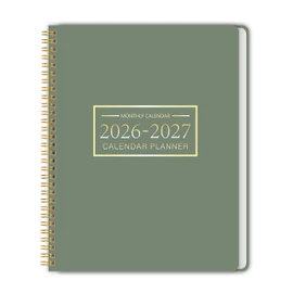 Monthly Planner Jan 2026 - Dec 2027, Calendar Planner for 24 Months, 9×11 Inch, Teacher Monthly, Waterproof PVC Cover, Spiral Bound, Time Management Calendar, Perfect for School & Office (Green)
