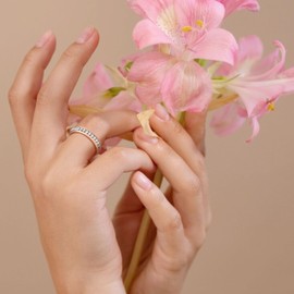 Rosegold, Diamond Stackable Tungsten Wedding Band Eternity Rose Gold Ring for Her | 4mm Faux Tungsten Wedding Rings for Women | Tungsten Ring for Wedding, Engagement, Promise, Anniversary Ring, Non-Precious Metal, No Gemstone