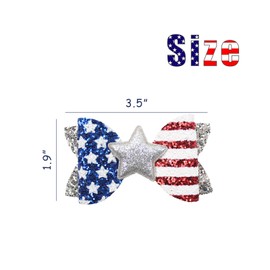 hhdatc 4th of July Patriotic 3.5in Red White Blue Sequin Barrettes Hair Bows Alligator Clips Glittery Sparkly Hairpins for Independence Day & Xmas Party Outfits, Decor Accessories and Gifts