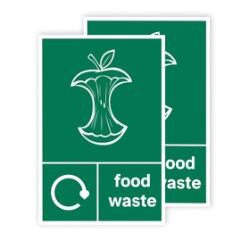 Pack of 2 Food Waste Only Sticker Waterproof (100 x 150 mm) Recycling Stickers for Home Office Outdoor Indoor