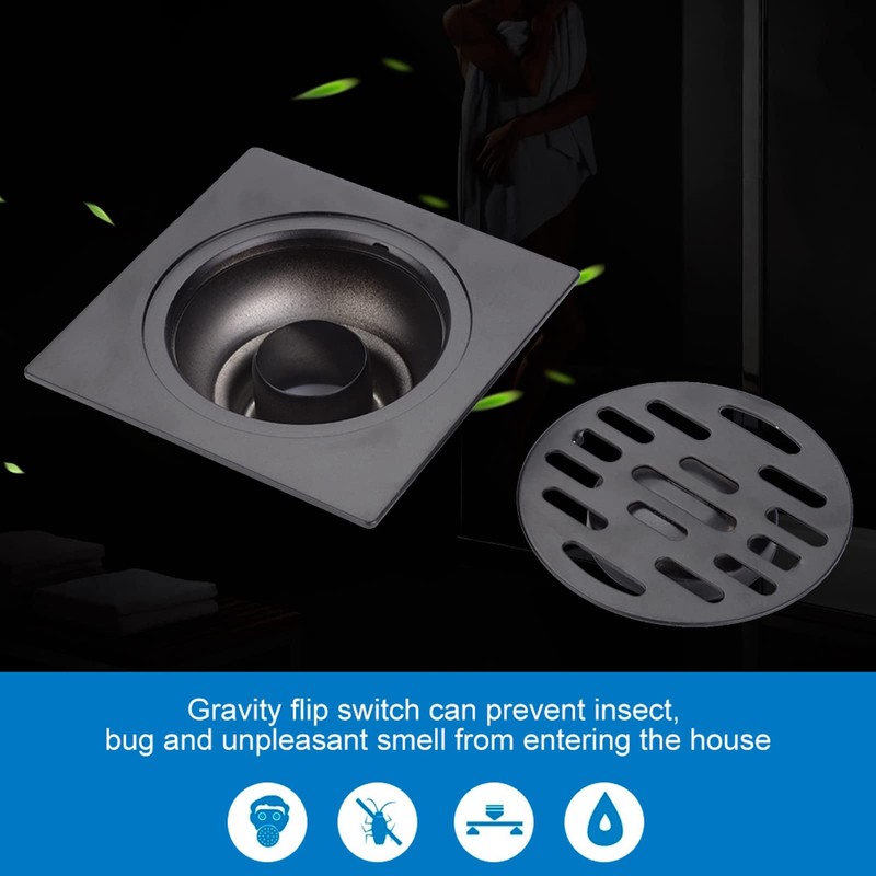 Hapivida Floor Drain, 3.89 Inch Stainless Steel Square Shower Floor