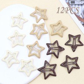 NAISKA Brown Star Non Slip Snap Hair Barrettes & Hair Pins for Cute Hair Decoration (12PCS)