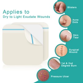10 PCS Hydrocolloid Wound Dressing, Large Hydrocolloid Bandages Hydrocolloid Wound Dressing 4" x 4"with Self-Adhesive, Waterproof Hydrocolloid Patch for Bed Sore, Mild Burn, Blister, Acne Care