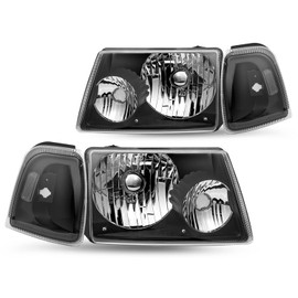 TUSDAR Headlight Assembly Set for 2001-2011 Ford Ranger with Corner Light 4PCS Driver Passenger Side (Black Housing & Clear Reflector)