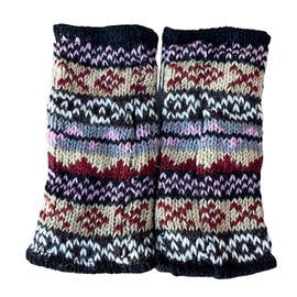 Nickanny's Snowflake Fair Isle Insulated Lined Cable Knit Arm Warmer Fingerless Gloves Thumb Hole Gloves Mittens (Scandi Maroon)