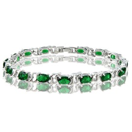 RIZILIA Tennis Bracelet [18cm/7inch] with Oval Cut Gemstones CZ [Green Emerald] in 18K White Gold Plated, Simple Modern Elegance