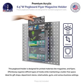 Marketing Holders 10 Pack Peg Board 6.5" Wide Brochure Holder Pamphlet Display Clear Acrylic Booklet Maps Literature Printed Material Menu Advertisement Offices Lobbies Trade Shows