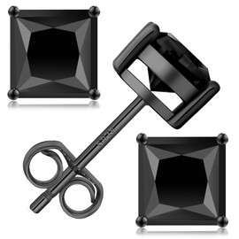 KRKCLIFE Black Moissanite Earrings for Men, Lab Created Diamond Stud Earrings Princess Cut,925 Sterling Silver,D Color VVS1,Hypoallergenic 14K Gold Friction Back Earrings Jewelry for Men Women Gift