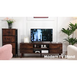 JHK Black TV Stand for 50" 60" TV Entertainment Center with Storage Cabinet Table