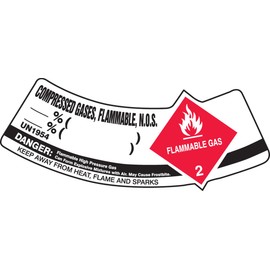 Accuform Cylinder Shoulder Label, Compressed Gases Flammable N.O.S. UN1954 Danger, 2" x 5 1/4", Adhesive Vinyl, 5/PK
