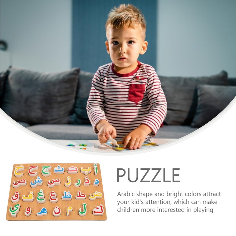 NUOBESTY Wooden Arabic Alphabet Puzzle for Kids Educational Arabic Letters