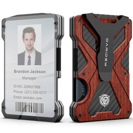 Minimalist Wallet for Men- Slim Aluminum Metal Money Clip Wallet with Clear ID Card Holder, Carbon Fiber Wallet, RFID Blocking,Holds up 15 Cards with Cash Clip,Ultra-Thin Tactical Wallet - Rosewood