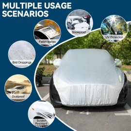 AUTOXBERT 4 Layers Universal Half Car Cover  Anti-UV Waterproof Cover Fit for Sedan SUV