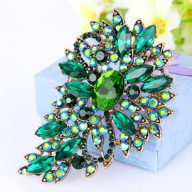 Ever Faith Gold-Tone Flower Leaf Emerald Color May Birthstone Austrian Crystal Brooch Pink Pendant Blue AB
