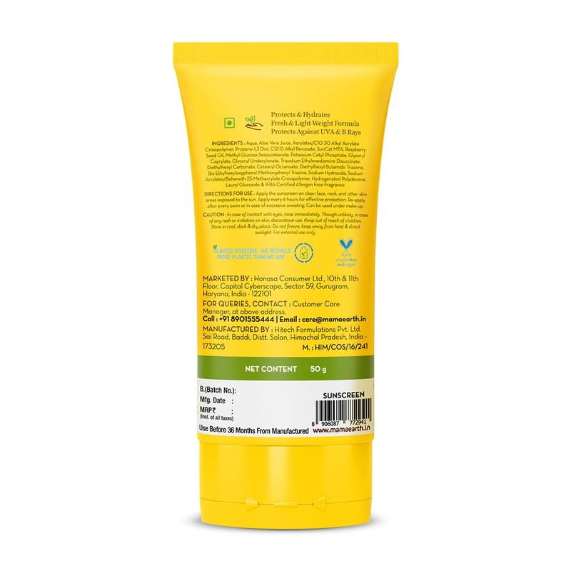 Mamaearth HydraGel Indian Sunscreen SPF 50, With Aloe Vera &