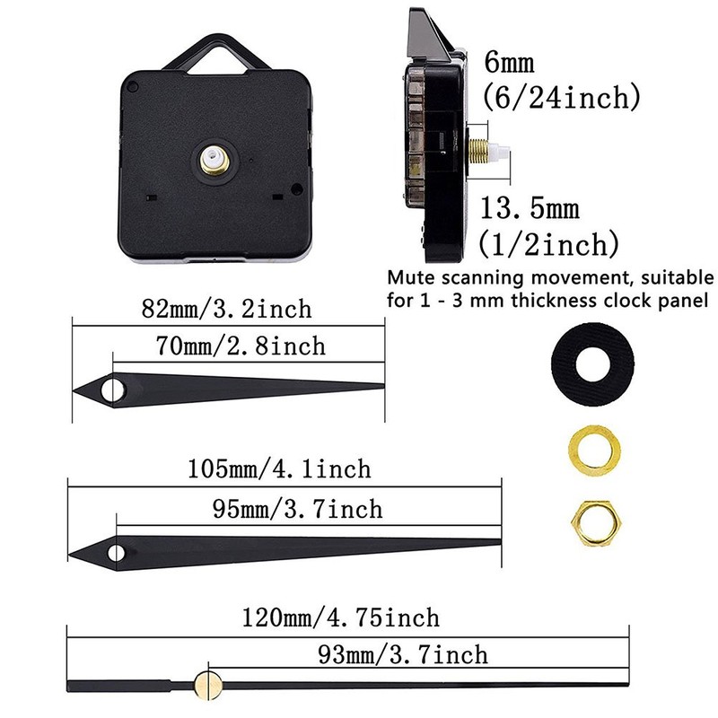 WINOMO Clock Movement Mechanism 3/25 Inch Maximum Dial Thickness 1/2