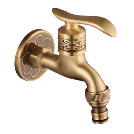 Antique Brass Bathroom Washing Machine Wall Mounted Tap with Handle for Outdoor, Garden, Single Cold Tap