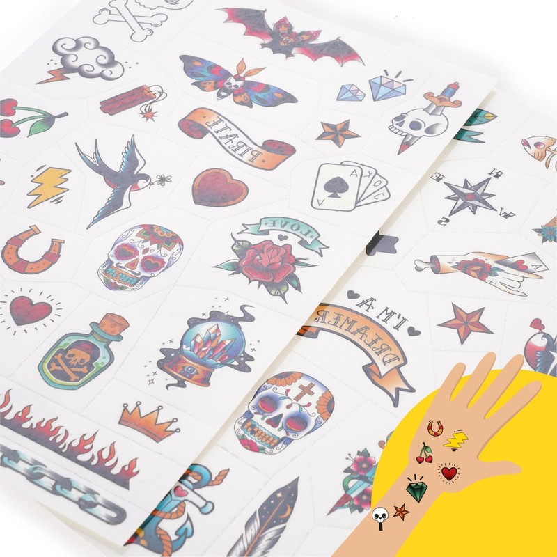 Legami - Temporary Tattoos for Kids Old School Theme, Washable,