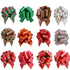 12PCS Christmas Gift Wrapping Ribbon Bows, Christmas Pull Bows for Presents, Tree, Baskets and Wine Bottles Holiday Decoration
