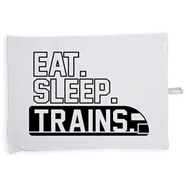 Hippowarehouse Eat Sleep Trains Tea Towel Eco Printed Dish Cloth Kitchen accessory 50cmx70cm 100% Cotton