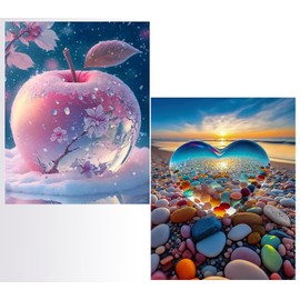 Aiuorty 2 Pack Diamond Painting Kits for Adults, DIY 5D Diamond Painting Pictures for Children Kids Diamond Art Painting Beginners Gift Home Wall Decor 30 x 40 cm (Apple)