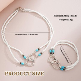 YSJCHEBS 1 Piece Love Bead Bracelet and 1 Piece Heart Bead Necklace, Elastic Jewellery, Fashion Vintage Jewellery, Boho Jewellery