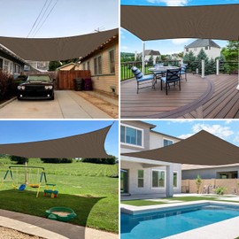 E&K Sunrise 15' x 24' Sun Shade Sail Rectangle Canopy Shade Cover UV Block for Patio Backyard Garden Outdoor (Brown)