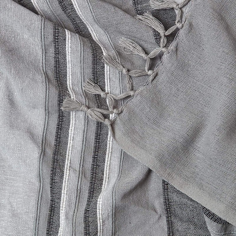 HOMESCAPES Light Grey Throw “Morocco” Cotton Textured Stripe Throw 150