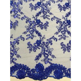 Unbranded Royal blue corded Floral lace with sequin Fabric Sold By Yard 52" Wide Elena