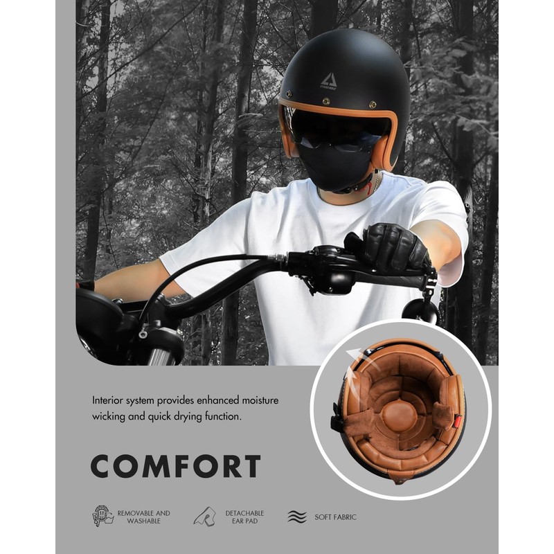 TRIANGLE 3/4 Motorcycle Helmet,Retro Vespa Open Face Adults Helmets with