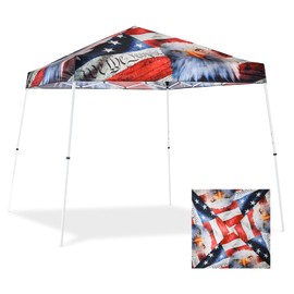 EAGLE PEAK Slant Leg Pop up Canopy Tent, Easy One Person Setup Instant Outdoor Beach Canopy Folding Portable Sports Shelter, 10x10 Base 8x8 Top, American Icon