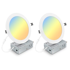 Elaruslux 2 Pack 7 Inch 3CCT Ultra-Thin LED Recessed Light with Junction Box, 3000K/4500K/6000K Selectable, 18W Eqv 125W, Dimmable Canless Downlight, 1600LM High Brightness