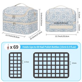 Nail Polish Organizer, Nail Supplies Storage Case Holds 69 Bottles Nail Polish & Nail Lamp, Travel Nail Tech Carrying Bag, Nail Kit Bag for Nail Stuff & Manicure Tools (Floral Blue, 69 Slots)