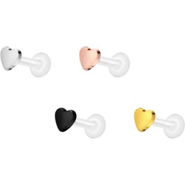 PIERCINGLINE PTFE Labret with Internal Thread Titanium Attachment Heart Piercing Nose Ear Helix Tragus Lip Medusa Choice of Colours and Sizes, Titanium PTFE Titanium