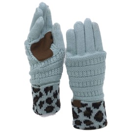 C.C Guantes unisex de punto trenzado para invierno, cálidos, antideslizantes, para mensajes de texto, menta (Leopard Mint), Talla única